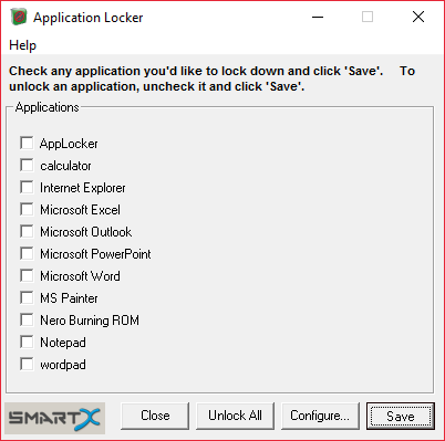 Главный экран AppLocker для списка блокирующих программ